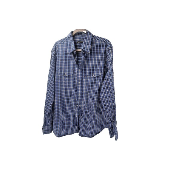 TOM FORD Blue Check Print Button-up Dress Shirt Men Long Sleeve Sz 44, 17 1/2 - Picture 6 of 16